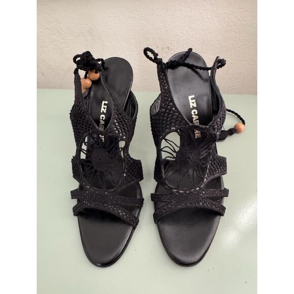 Liz Carine High Heel Sandals Black Crochet Vintage Y2K Sz 37.5 7 EUC Designer - Picture 3 of 8